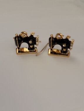 Gold & Black Sewing Machine Earrings